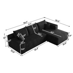 95″ Boneless Couch Right Chaise L Shape Sectional Cloud Sofa Set for Living Room