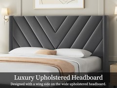 Full/Queen Upholstered Bed Frame with Wing Side Headboard, No Box Spring Needed