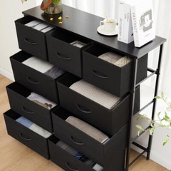 Dresser for Bedroom with 9 Drawers Chest Tower Bins TV Stand Organizer Storage