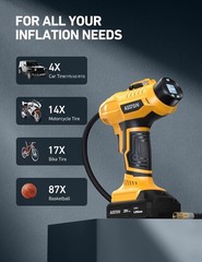 YELLOW AstroAI Cordless Tire Inflator Air Compressor 20V Rechargeable Portable