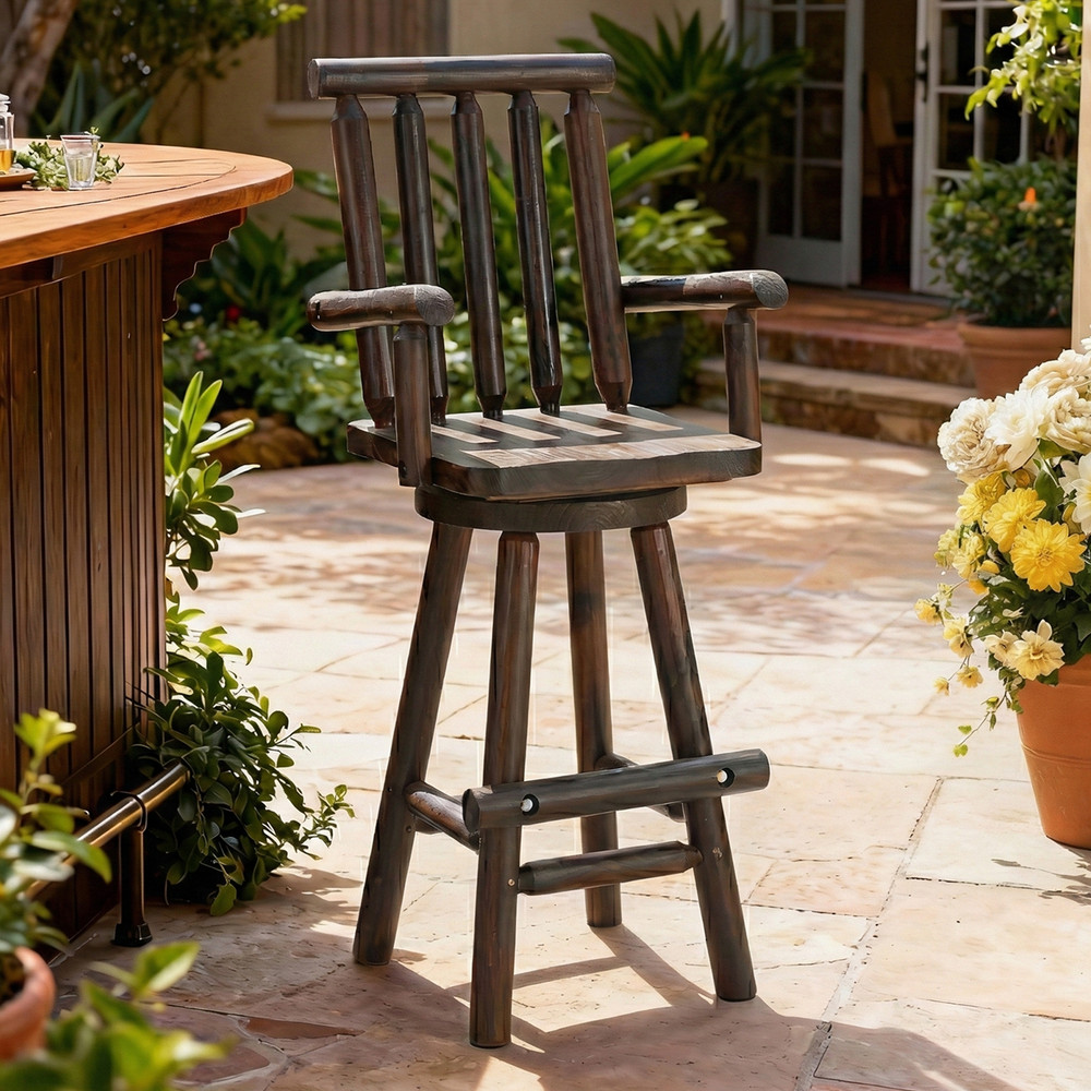 HOMEDIARY Solid Wood Swivel Adirondack Bar Chairs, Outdoor Bar Height Barstools