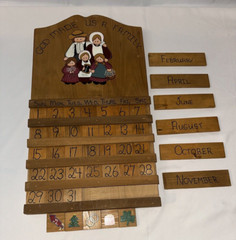 Vintage Hand painted Wood Calendar 12 months Faith Family Amish Country Decor