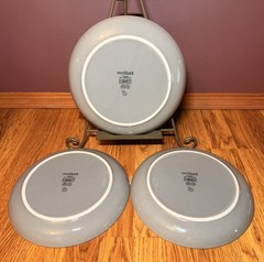 Over & Back Yes Let’s Set Of 3 Dinner Plates 10.5” Gray Stoneware Speckled
