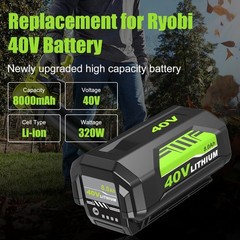 8.0Ah Battery 40 Volt for Ryobi 40V Lithium OP40602 Battery with LED / Charger