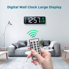 Large LED Digital Wall Clock Temperature Date Day Display USB Remote Control