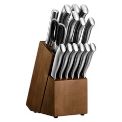 Uimoso 15-Piece Kitchen Knife Set with Block and Sharpener, High Carbon Steel
