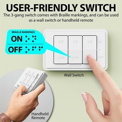 Wireless Remote Control 3 Outlet Plug On OFF Electrical Grounded Wall Switch