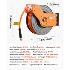 Uimoso Retractable Air Hose Reel,50FT x 3/8In, Air Compressor Hose, Max 300 PSI