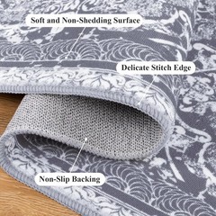 Machine Washable Soft Rug Runner, Indoor Floral Mat for Kitchen and Living Room