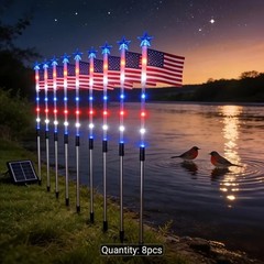 Lighted Holiday Displays 8-Pack Solar American Flag Lights Outdoor, 4Th of July