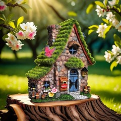 Solar Powered Resin Fairy House Garden Statue 7.68×4.72×8.86in ASAWASA Statues