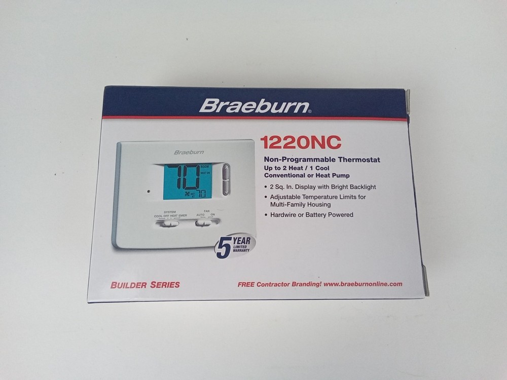 Braeburn 1220NC Non-programmable Thermostat 2 Stages 18 to 30vac – White