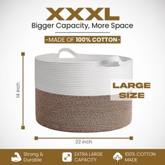 Large Blanket Basket 22 x 14″Big Cotton Rope basket Kids Toy& Living Room Basket