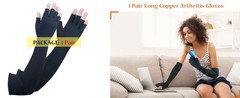 2-Pairs Pack Copper Full Finger Compression Gloves, Copper Arthritis Gloves for