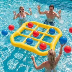 Inflatable Pool Tic-Tac-Toe Game Set with 10 Balls for Adults Kids Teens