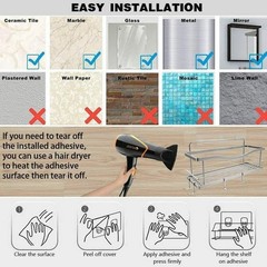 KINCMAX Premium Shower Caddy – Self Adhesive Shower Organizer w/ 4 Hooks, Drill-