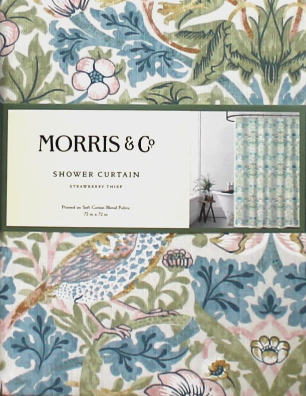 William Morris Fabric Shower Curtain Strawberry Thief Multicolor 72″x72″ Shabby