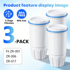 Zero Pitcher Water Filter Replacement 5-Stage 3 Pack Fit ZR-001 ZR-004