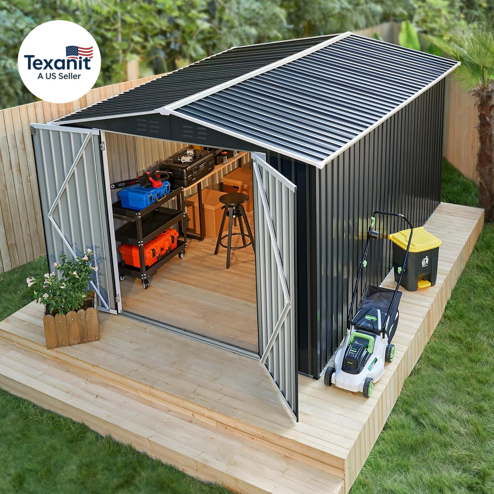 8 X 12 FT Outdoor Storage Shed, Metal Garden Shed with Updated Frame Structure,
