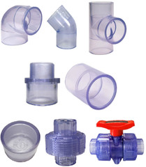 Clear PVC Fittings: Elbows,TEEs,Couplings,Male Adapters,Caps,Unions,Ball Valves