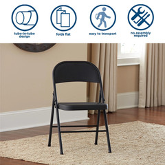 All-Steel Metal Folding Chair, Double Braced, Black