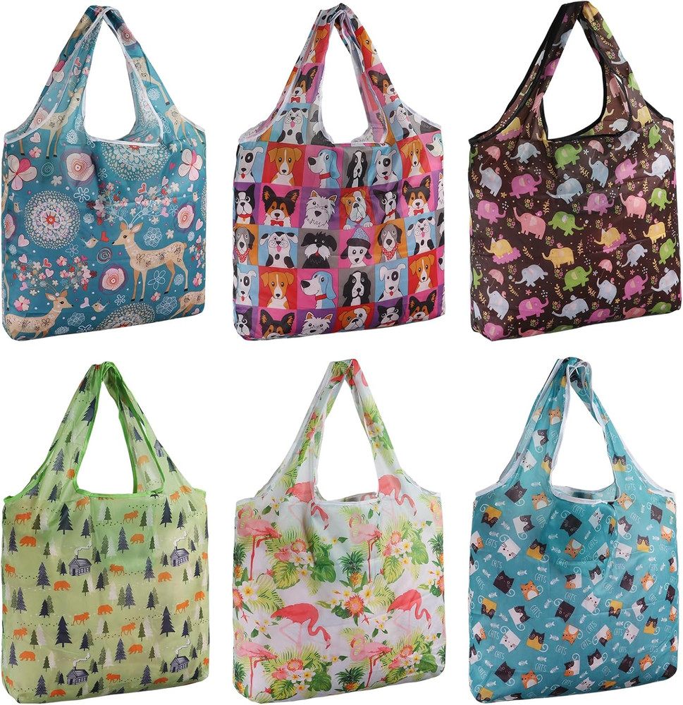 Large Reusable Bags Shopping Washable Foldable 6 Pack Grocery Bags Heavy Best