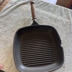 Vintage Roch Guss 11 Inch Flat Grill Fry Pan Wood Handle Made In Italy