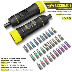 Torque Screwdriver Set, 10-80 Inch Pounds lbs, 31 Piece 1/4″ Drive Torque Scr