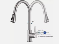 Kitchen Sink Faucet Brushed Nickel Single Handle Swivel Pull Down Sprayer Mixer