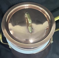 Vintage Copral Portugal Copper Double Boiler Sauce Pan Pot w/Lid Brass & Handles
