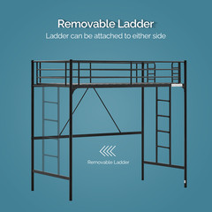 Loft Bed Twin Size with Flat Ladder Rung for Kids Teens Adults Heavy Duty Metal