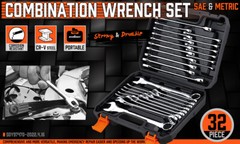 HORUSDY 32PCS Combination Wrench Set Inch MM 1/4″-1″ 7mm-22mm 12 Point With Case