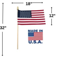 12 x 18 American Stick Flag large size with 30″x3/8″ Wood Staff Heavy duty