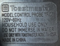Toastmaster Heat Control Probe cord TP-02 120 Volts 60 Hz
