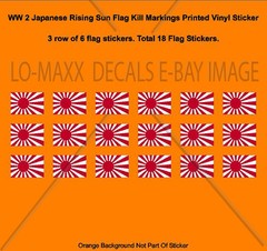 WW 2 Japanese Rising Sun Flag Fighter Bomber Kill Markings Printed Vinyl Sticker