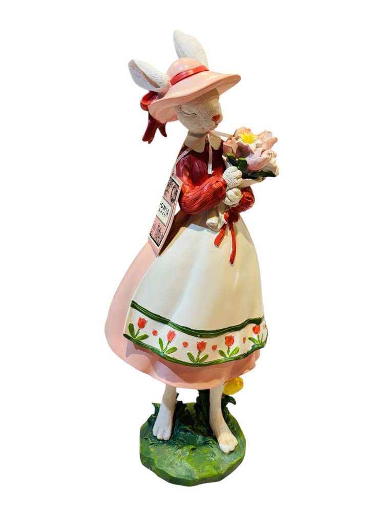 Bunny Girl Figurine 15.5in Holding Flowers Spring Summer Statue Decor NEW Gift