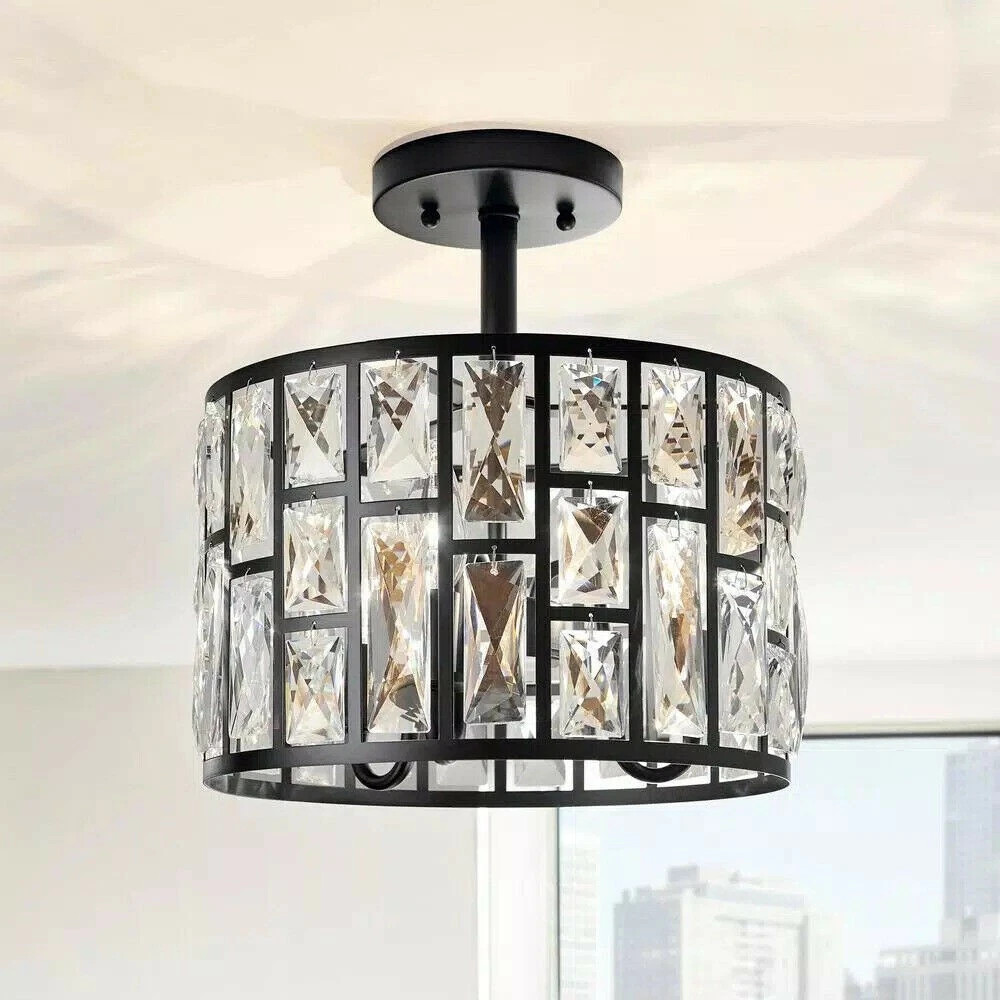 Home Decorators Kristella 12.5 in. 3-Light Matte Black Semi Flush Mount Light
