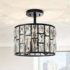 Home Decorators Kristella 12.5 in. 3-Light Matte Black Semi Flush Mount Light