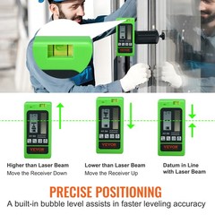 Laser Receiver Detector with Clamp 197ft Range Compatible with Green & Red Beam