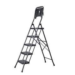Uimoso 5-Step Steel Folding Ladder with Anti-Slip Steps,Dual Handrails, 600lbs