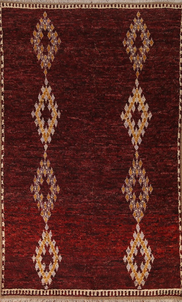 Burgundy Moroccan Area Rug 5×8 Handmade Wool Tribal Style Carpet for Any Room