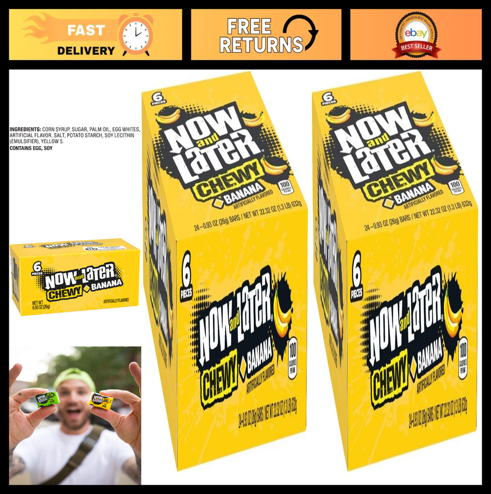 Chewy Banana Candy Bars, 0.93oz – Pack of 48, Sweet Treats for Parties & Snacks