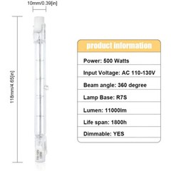 Light Bulb 120V 500W 500 Watt J Type T3 R7S 118mm Double Ended 4.6 F
