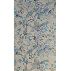 Floral plants Brown green blue metallic faux woven fabric textured wallpaper 3D