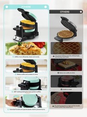FOHERE 2-in-1 Omelette Maker&Waffle Maker, 15.16*11.02*7.68 in, Mint Green
