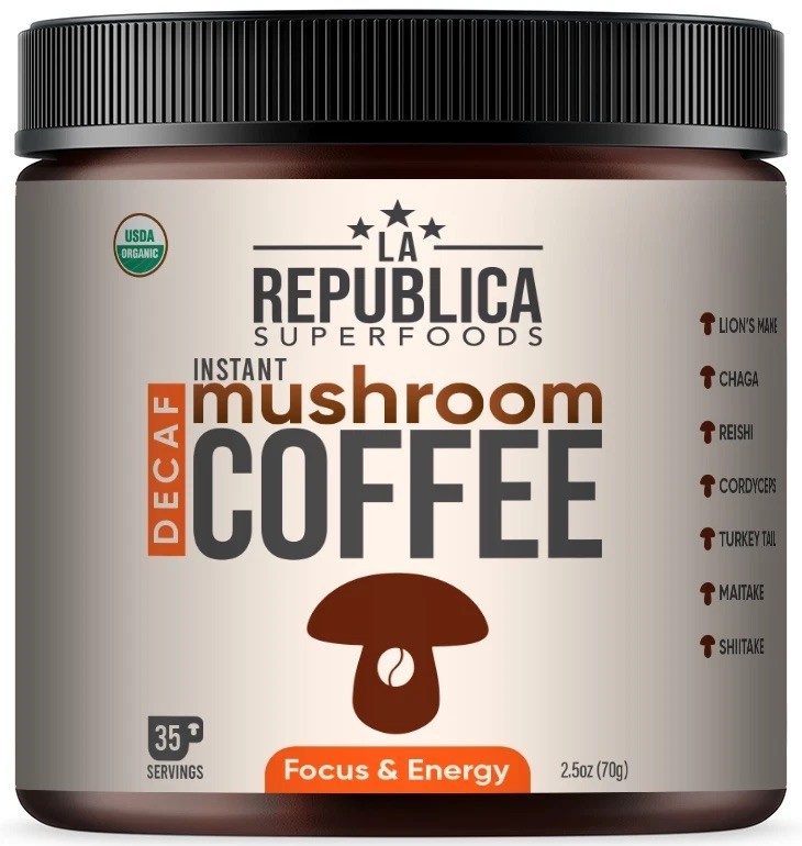 DECAF La Republica Mushroom Coffee (Instant w Full-Fruiting Bodies Lion’s Mane)