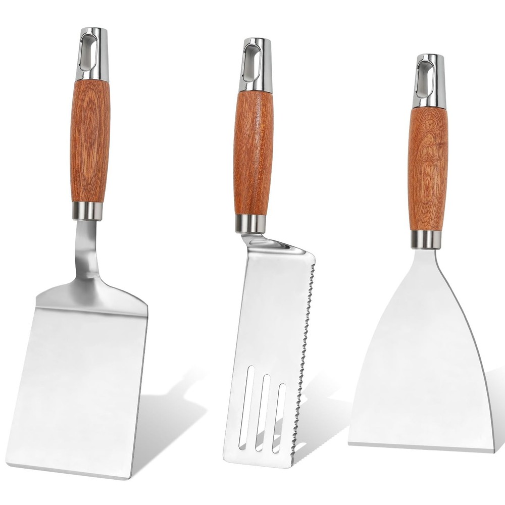 Stainless Steel Spatula Set of 3, Metal Spatulas for Cast Iron Silver