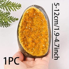 Natural Yellow Quartz Crystal Geode Cluster with Polished Mineral Inclusions
