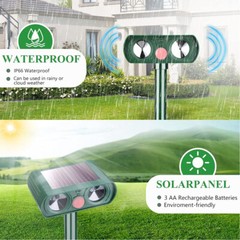 Outdoor Solar Animal Repeller Ultrasonic Pest Repellent for Dogs, Cats Squirrels