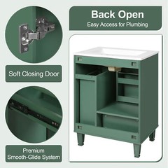 Bathroom Vanity with/Sink Solid Wood Frame Storage Cabinet w/Door Shelf, Drawer